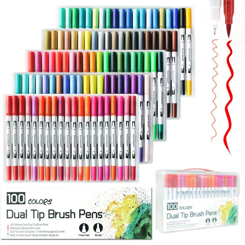 Funnasting Colouring Pens 48 Colors Dual Brush Pens Art Markers with Flexible Nylon Brush Tip & Fineliner Tip for Colouring/Drawing/Sketching/DIY Painting Dual Tip Brush Pens