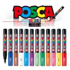 Uni Posca PC-1M Paint Art Marker Pens - Fabric Glass Metal Pen - 12 Color Set