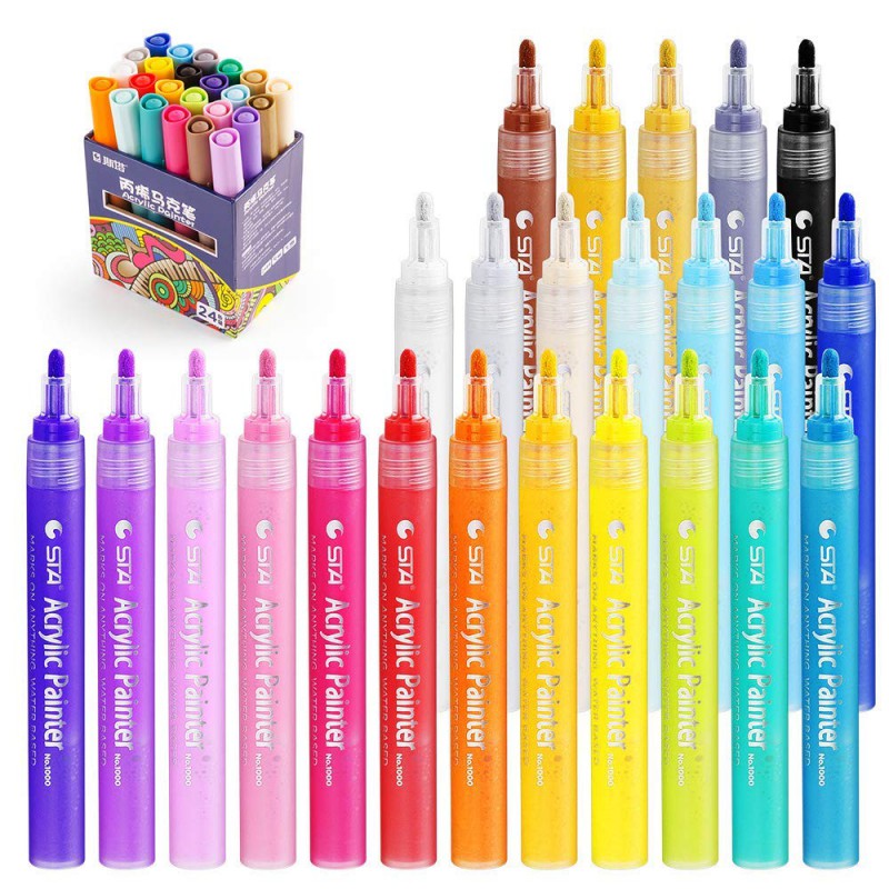 STA Acrylic Paint Marker Pens 24 Colors Art Permanent Markers for DIY  Glass, Ceramic, Rock, Wood